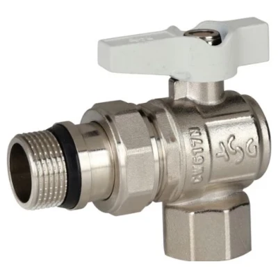 Cайт компанії Аква-Дім::Кран кульовий ASG+ 1/2" з американкой кутовий білий  метелик (10/80)