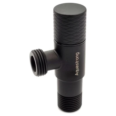 Cайт компанії Аква-Дім::Кран кутовий AQUASTRONG 1/2"3х1/2"З нерж. D8  Black (D814)