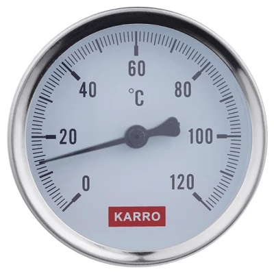 Cайт компанії Аква-Дім::Термометр KARRO 1/2" Ø63мм 120ºC  KR1039