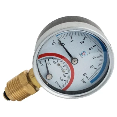 Cайт компанії Аква-Дім::Термоманометр KARRO 1/2"x1/4"x80mm / 6bar,120℃нижнє підключення